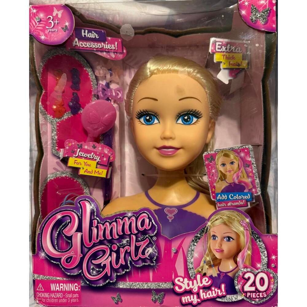 Glimma Girlz Styling Head with Hair Accessories 20 Pieces NEW IN BOX